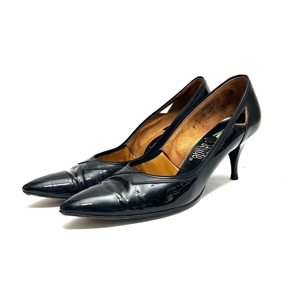 Vintage 1950s black patent leather pointed toe cutout stiletto heels